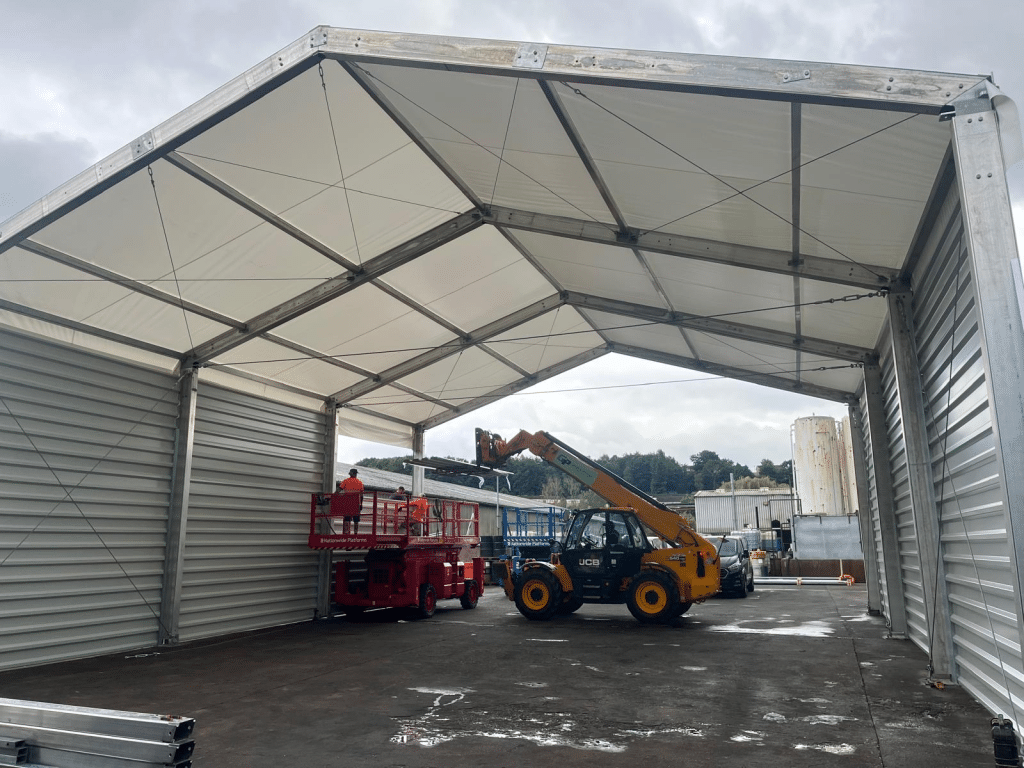 Installation day one: Herchenbach 1,500sqft warehouse assembly at Midland Oil Group Halesowen facility, completing in just 3 days for extra storage capacity